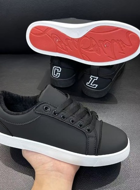 红底cl男鞋2025冬季加绒保暖爆款潮流百搭轻奢板鞋暖和休闲运动鞋