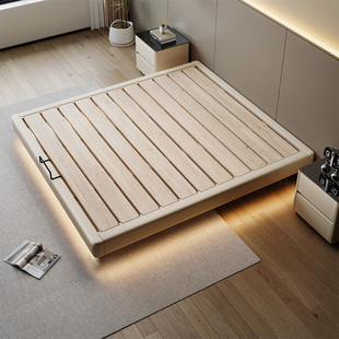 全实木悬浮床现代简约无床头床齐边双人床小户型榻榻米排骨架床架