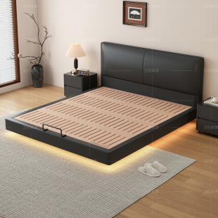 超薄床头榉木排骨架全实木主卧婚床小户型齐边真皮床架可定制尺寸