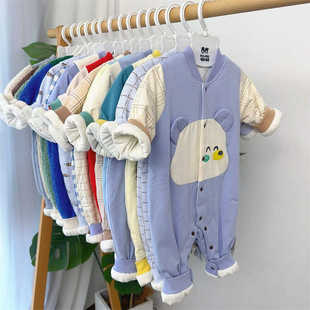 衣拉拉瑁恩瑁爱冬新款婴儿夹棉连体衣外出棉服男宝宝薄棉哈衣潮
