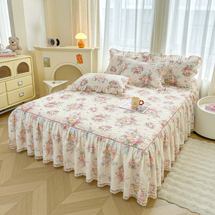 全棉夹棉床裙纯棉防滑加厚床罩单件三件套2025新花边单双人防尘罩