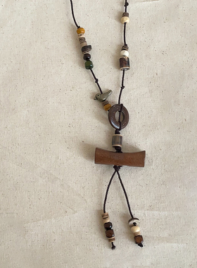 手工编织串珠圆木棉绳长款项链复古高级感独特时尚潮流颈链毛衣链