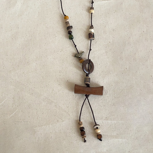 手工编织串珠圆木棉绳长款项链复古高级感独特时尚潮流颈链毛衣链