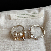 高级感香槟金珍珠水晶戒指女法式 潮流百搭耳环耳饰 温柔轻奢时尚