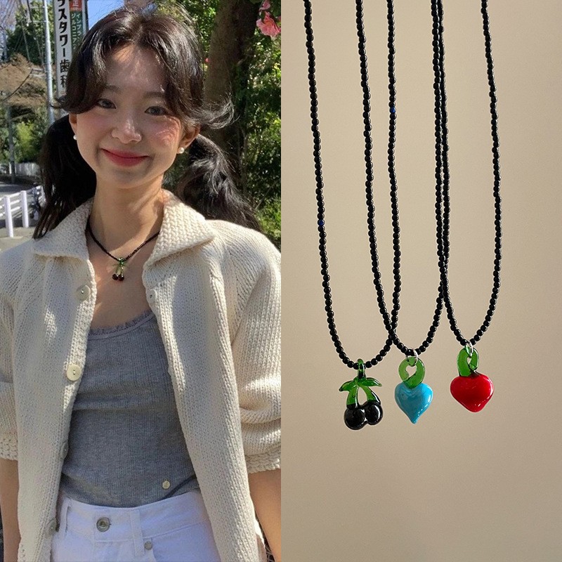 fever网红博主同款琉璃樱桃爱心项链女小众个性时尚颈链锁骨链