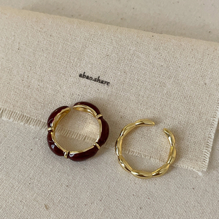 安可拉红滴油金属开口戒指女小众设计感轻奢简约精致百搭指环戒子