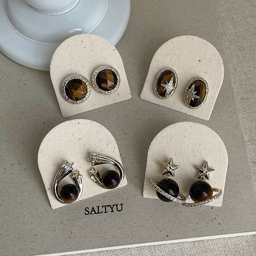 复古美拉德切面虎眼石星星锆石耳钉女高级感个性精致时尚耳环耳饰