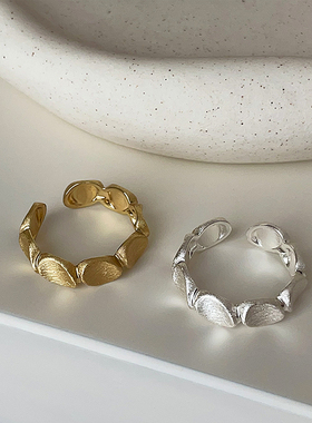 几何椭圆磨砂拉丝金属戒指女气质独特时尚潮流个性百搭指环戒子