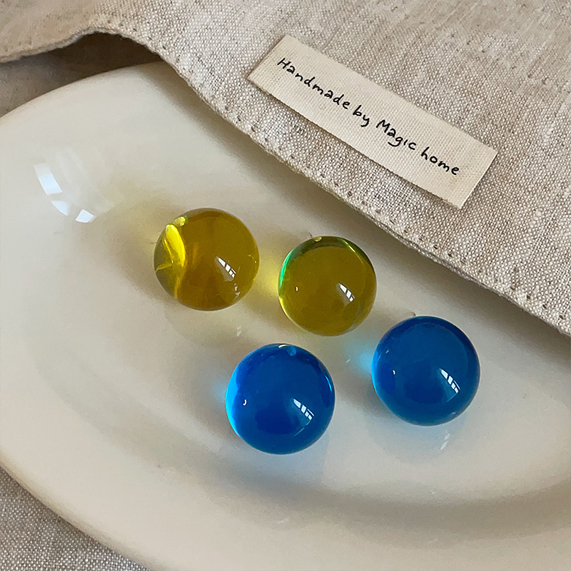 彩色透明树脂半圆耳钉女小众设计感独特个性时尚气质百搭耳环耳饰