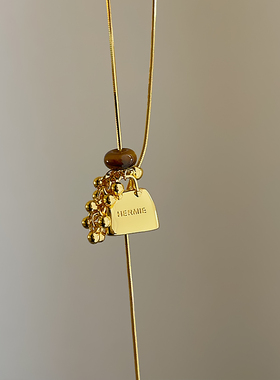 秋冬高级感金色葡萄串包包抽拉项链女轻奢复古时尚潮流颈链毛衣链