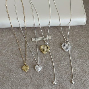 简约设计感缕空编织爱心抽拉项链女气质时尚潮流百搭颈链毛衣链