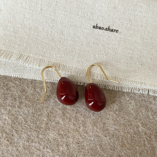 简约安可拉红色滴油豆子耳勾女小众独特个性 优雅百搭耳环耳饰 时尚