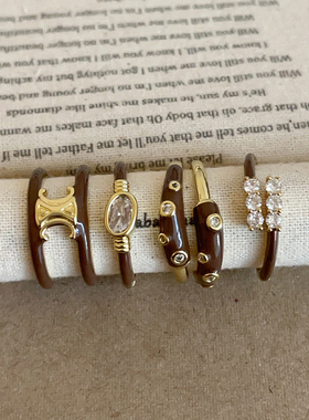 秋冬美拉德复古巧克力色滴油戒指女个性小众轻奢时尚潮流指环戒子