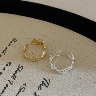 小众独特牛角包碱水结开口戒指女精致可爱时尚优雅百搭指环戒子