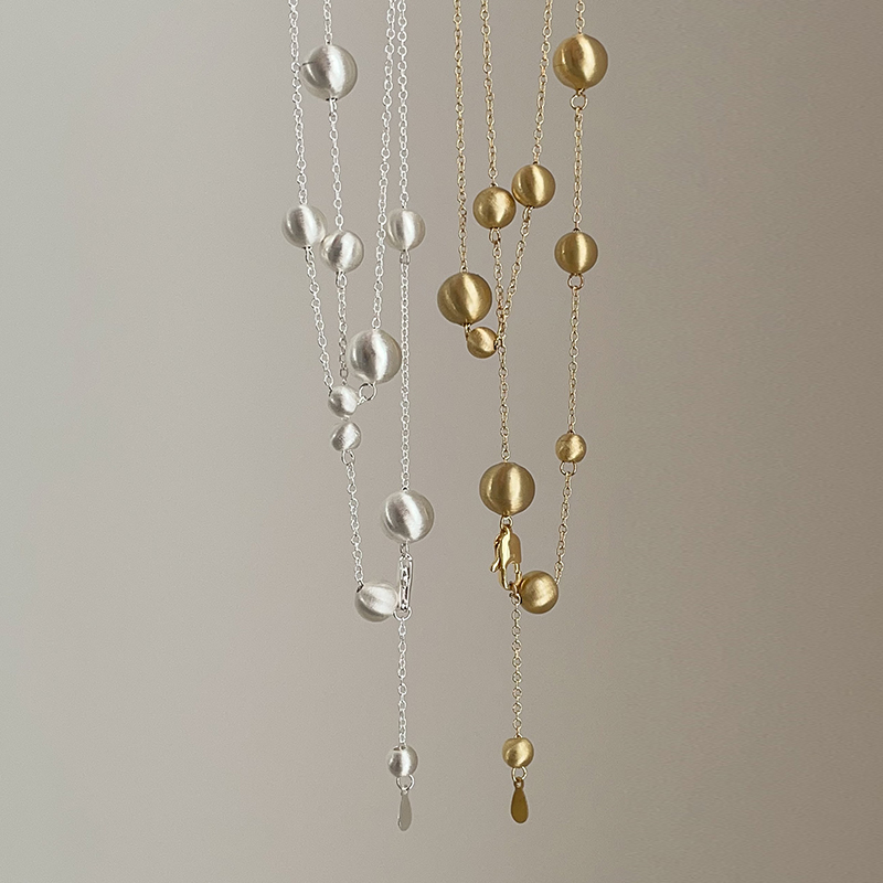 法式复古拉丝金属圆球长款项链女一款多戴气质潮流时尚颈链锁骨链