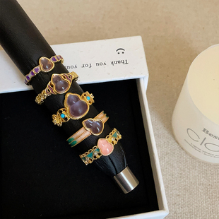 紫气东来葫芦花边金属戒指古法国潮文艺复古时尚气质百搭指环戒子