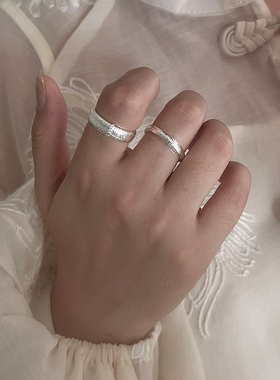 银色缎面拉丝戒指女款复古意大利中古回流风vintage情侣对戒指环
