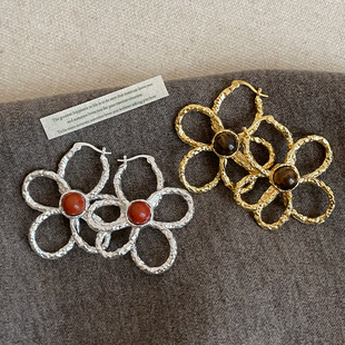 夸张复古褶皱缕空金属花朵耳钉女欧美个性 潮流百搭耳环耳饰 时尚