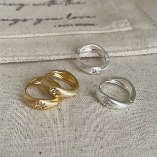 简约几何磨砂星芒圆圈耳扣女设计感个性 潮流百搭耳环耳饰 精致时尚