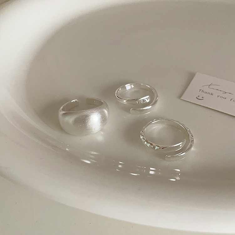 哑光拉丝金属开口戒指套装