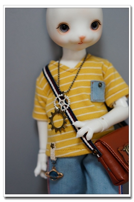 bjd6分姜黄色条纹口袋V领T恤上衣娃娃衣服yosd3.0十月初娃衣A144