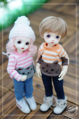 十月初娃衣铺条纹小猫咪毛衣bjd6分yosd大六分娃衣服A66