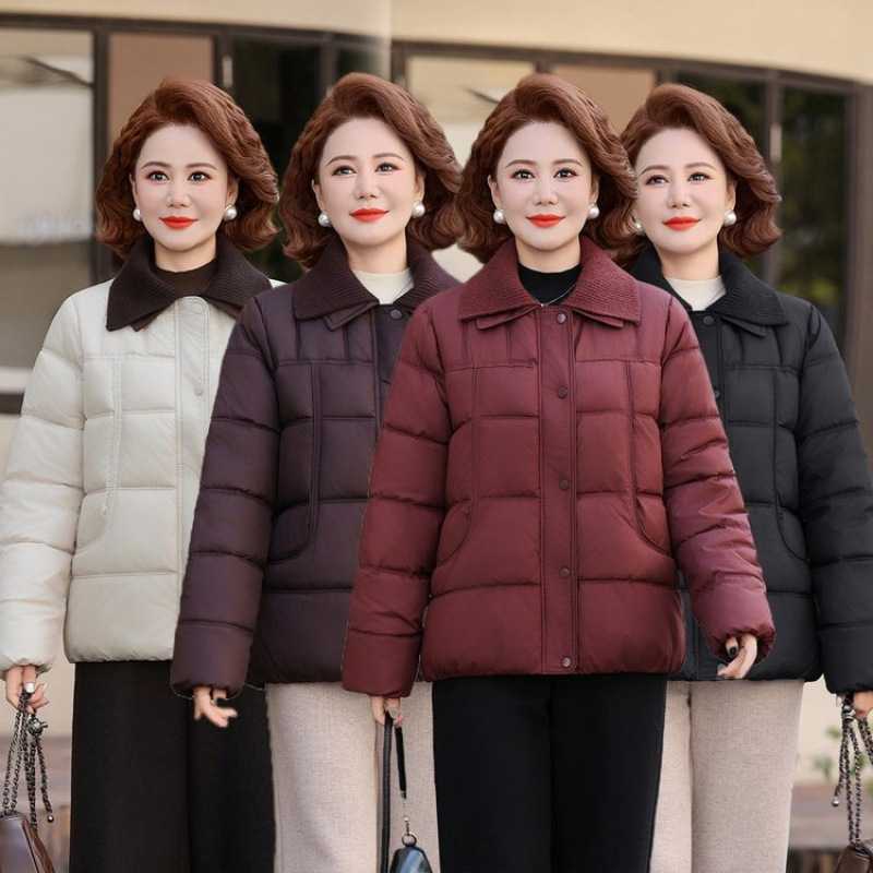 品牌官方中年妈妈加棉加厚短款羽绒棉服女装冬季翻领拉链洋气保暖