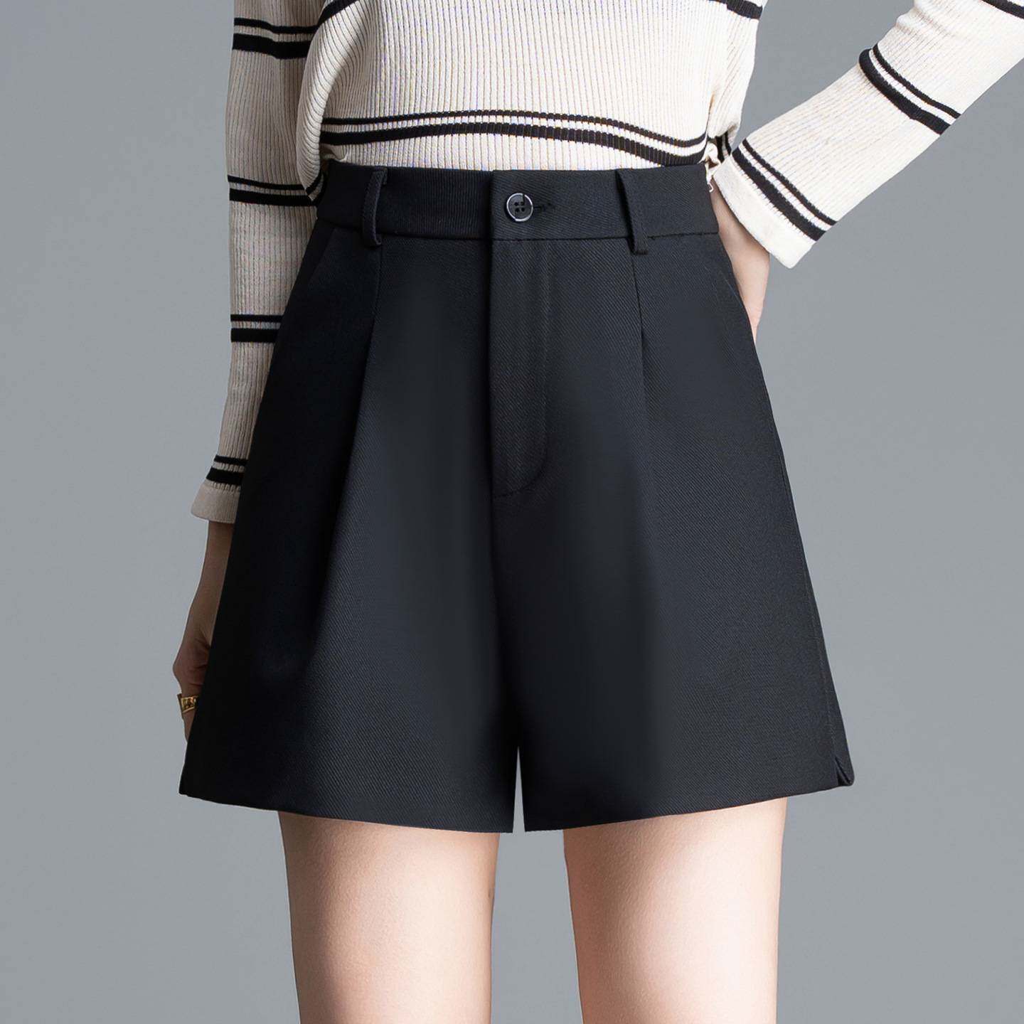 专柜品牌黑色短裤女高腰显瘦A字阔腿西装短裤2026春季新款时髦洋