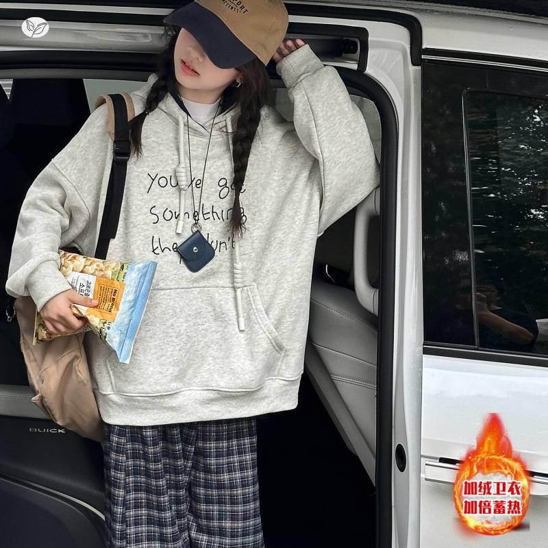 专柜品牌女童2025年秋冬新款时尚英文字母绣花卫衣格子裤套装女童