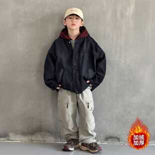 品牌官方男童夹棉外套秋冬款2026新款冬装小男孩痞帅冬季儿童牛仔