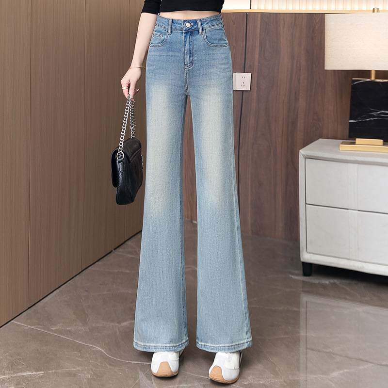 专柜品牌浅蓝色微喇叭牛仔裤女士2026年春秋季新款高腰显瘦马蹄窄