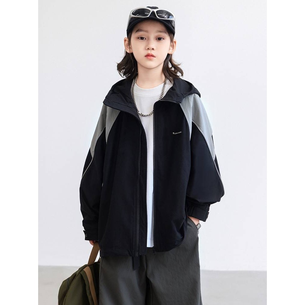 专柜品牌工装冲锋衣外套男童2025秋季新款大童宽松设计感拼色夹克