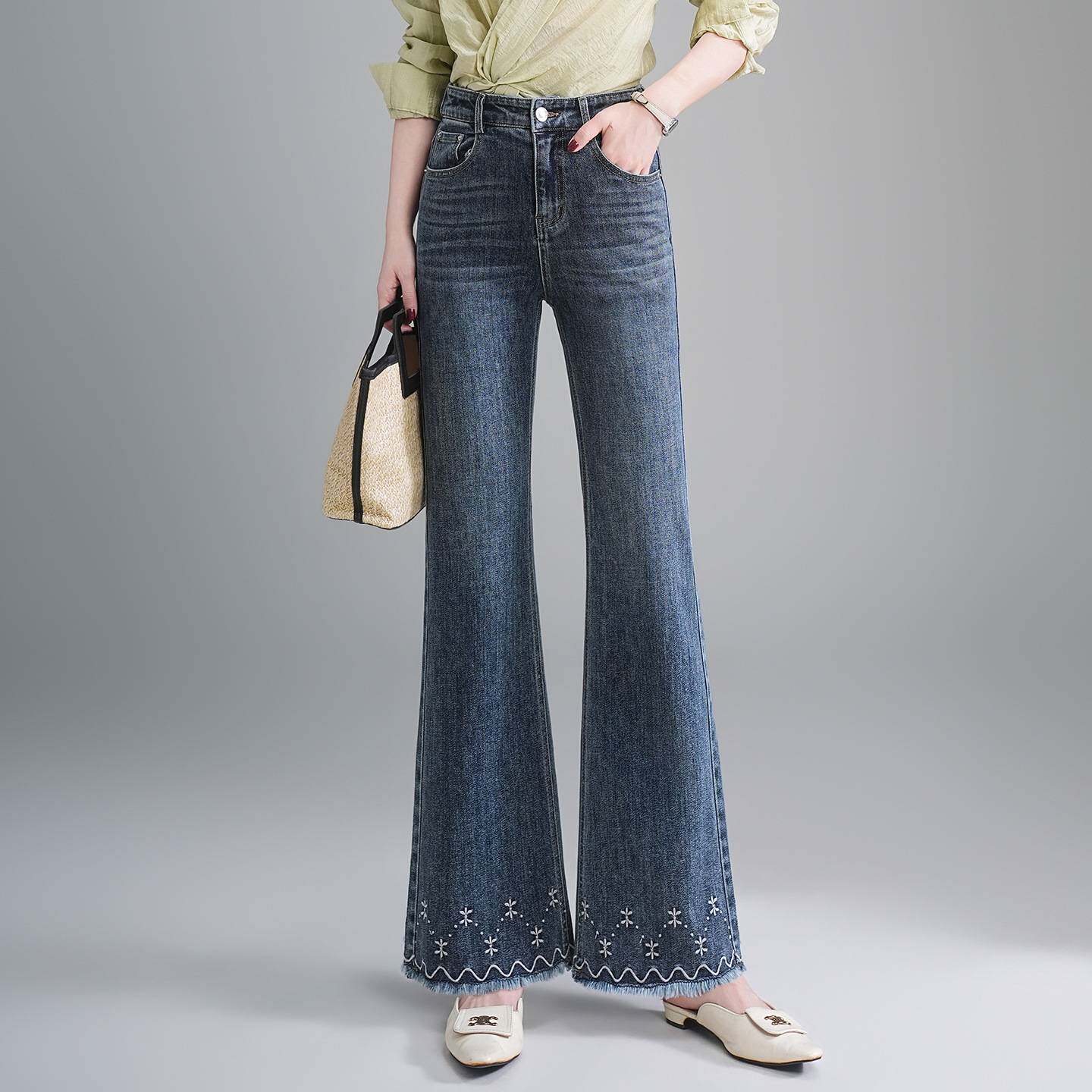 专柜品牌喇叭牛仔裤女微喇裤修身弹力松紧腰2026春季新款高腰显瘦