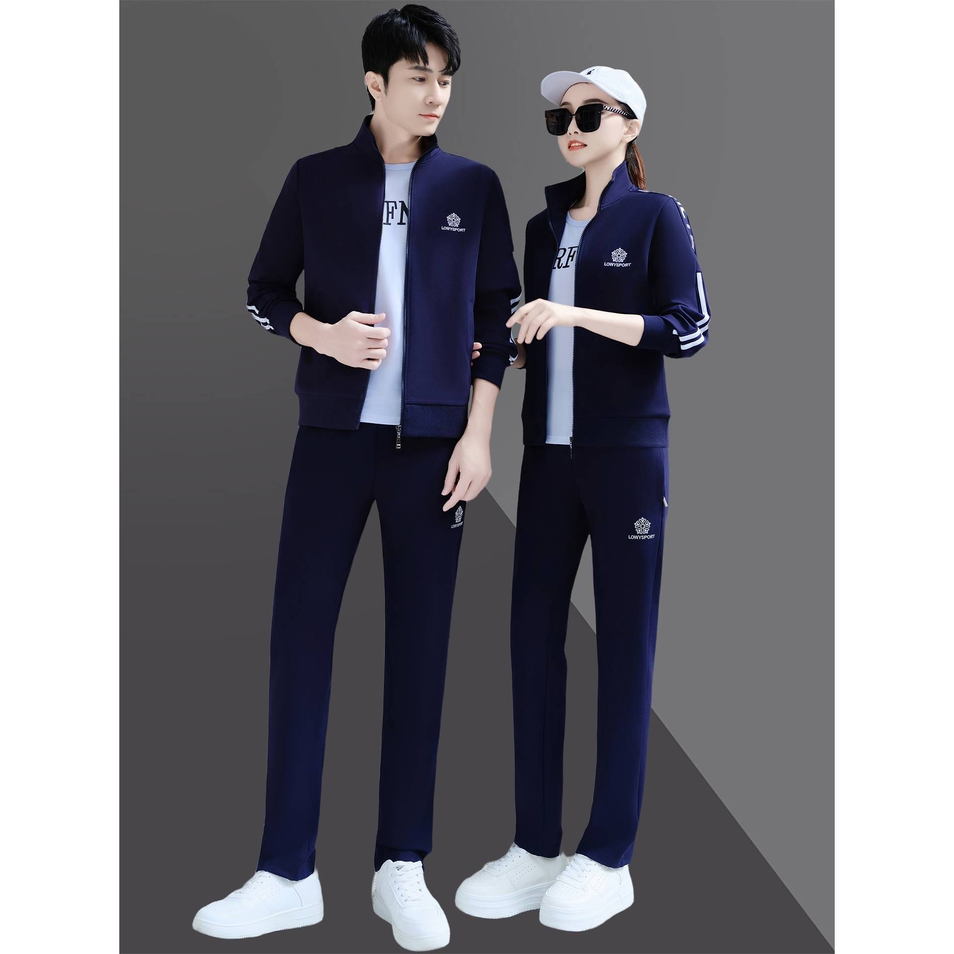 专柜品牌运动服套装男士秋季加绒卫衣男女休闲开衫运动服秋冬健身