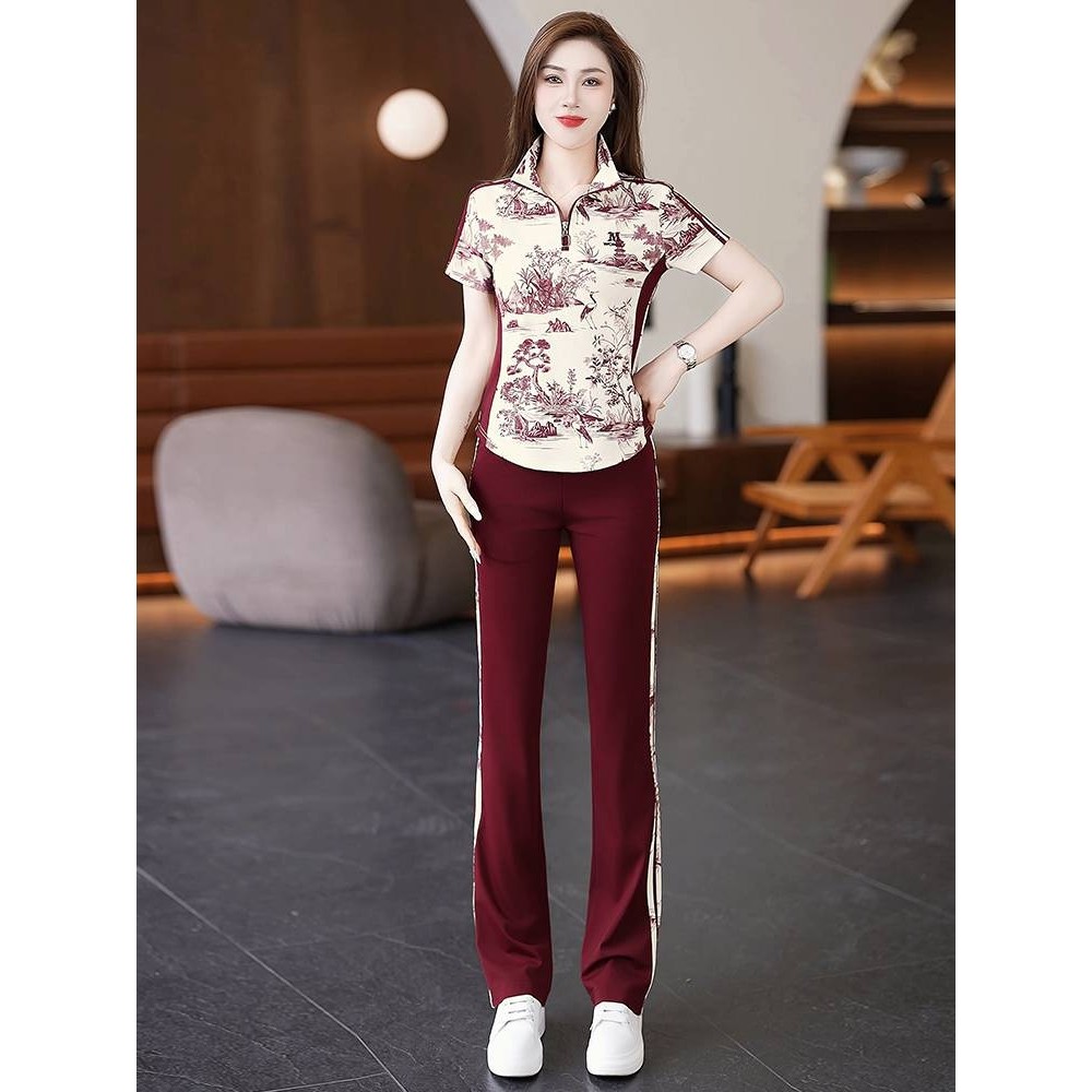 专柜品牌2025新款时尚休闲运动套装女夏季新款洋气减龄宽松立领短