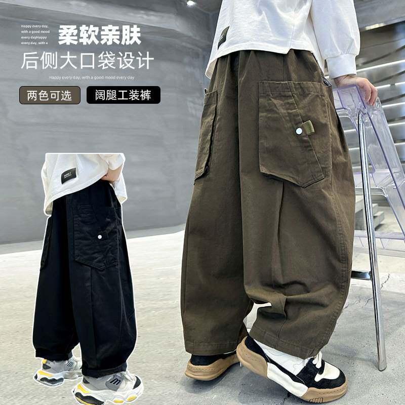 专柜品牌男童工装裤春秋款2026春季新款痞帅风儿童休闲阔腿裤大男