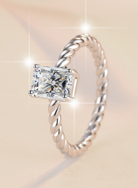 1克拉莫桑石雷迪恩祖母切戒托高质感时尚饰品批发925纯银戒指跨境