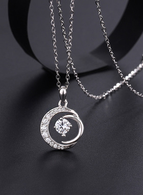 帝丰999纯银月亮项链女2023年新款ins双月相伴锆石锁骨链时尚配饰