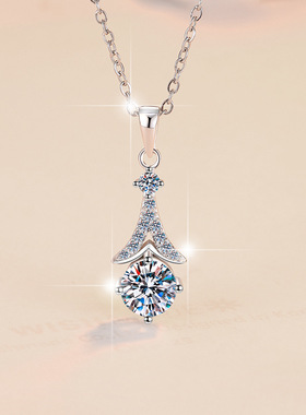 韩版时尚饰品莫桑钻锁骨链一克拉裙子鱼尾吊坠s925银项链批发跨境