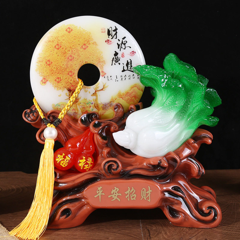 现代中式家居装饰摆件树脂工艺品仿玉白菜客厅电视柜新房乔迁礼物