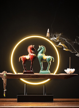 创意招财陶瓷马摆件中式12生肖家居客厅办公室工艺品摆设开业礼品