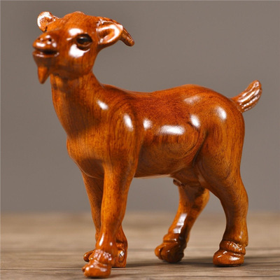 花梨木雕羊摆件实木质老山羊公羊母羊一对生肖小羊纯木客厅装饰品