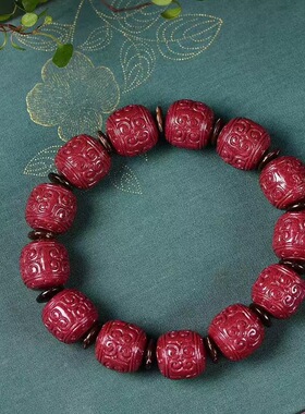 朱砂紫金砂回纹珠手链老型桶珠款帝王砂回纹珠低含量朱砂批发手串