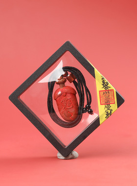 雷击木赵公明吊坠红色是纯朱砂描绘文财神符项坠毛衣链精雕男女款