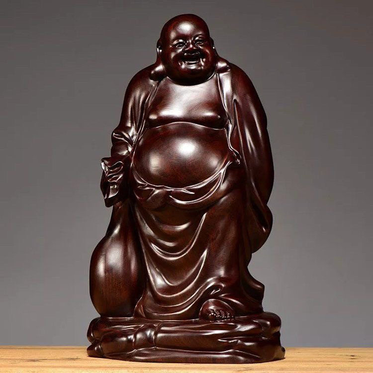 黑檀木雕弥勒佛像摆件实木笑口常开布袋弥勒佛客厅装饰木制工艺品