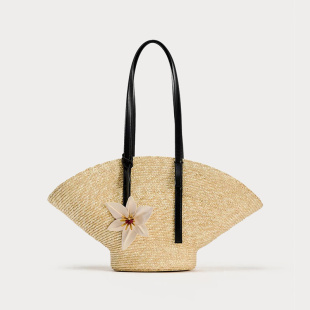 编织单肩包包女2024夏季 大容量花朵挂饰海边度假草编包手提包 新款