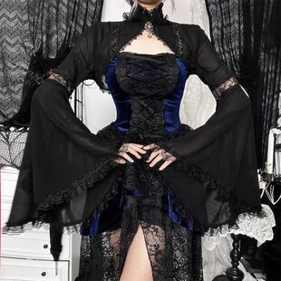 哥特风洛丽塔外套女长袖蕾丝拼接系带暗黑系lolita披肩夏透明斗篷