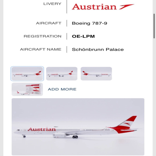 JC Wings 1:400 XX40263 Austrian Airlines 奥地利航空 Boeing 7