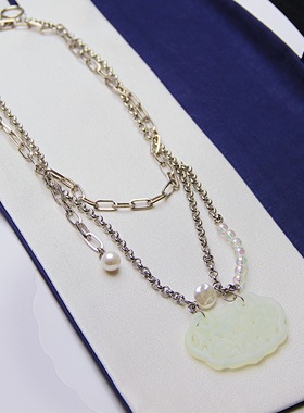 承李李原创设计玉如意老银吊项链