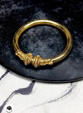 承李李原创 手工纯银古法鎏金不褪色可刻字光面活口爆款 手镯情侣